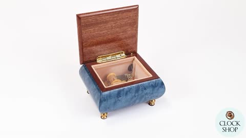 Blue Wooden Music Box With Edelweiss Flowers- Small
