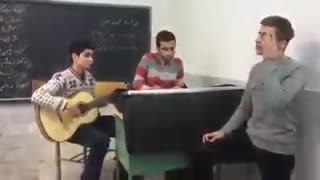 Students singing Morteza Pashai's song
