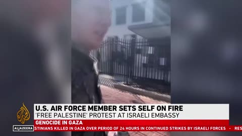 US airman sets himself on fire outside Israel embassy to protest ‘genocide’