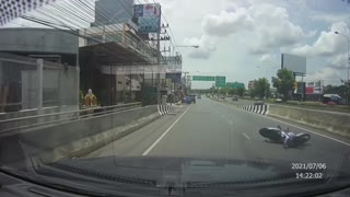 Motorcycle Rider Wanders Straight Into Center Barrier