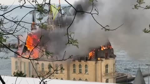 Odessa's famous "Harry Potter castle" received a hit from a Russian munition causing a major fire