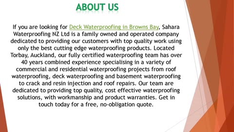 If you are looking for Deck Waterproofing in Browns Bay