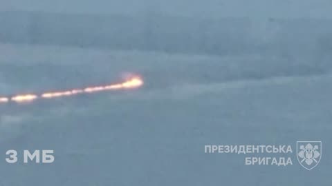 UA POV: 27-11-2023: Ukraine hit a Russian Bukhanka with drone. It keeps driving with a trail of fire