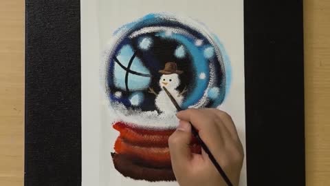 Winter Snow Globe Painting _ Acrylic _ Masking Label Tape Painting Technique