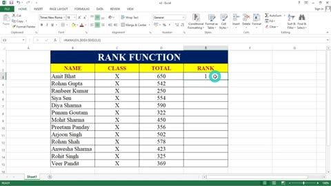 How to calculate Rank in Ms excel Rank formula