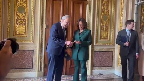Chuck Schumer presents a "golden gavel" to Kamala Harris. Should of gave her duct tape