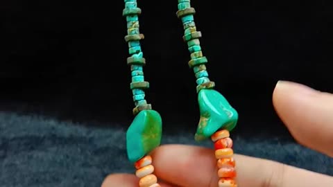 Natural Orange Spiny Oyster Shell Turquoise Handmade Necklace 20240118-04-08