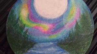 Aurora Moon Colored pencil on wooden circle