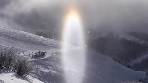 An amazing example of the subsun optical phenomenon, caused by sunlight reflecting off tiny ice crystals in the atmosphere
