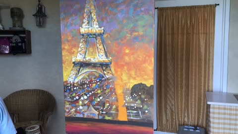 A Night in Paris - time lapse speed painting - French Eiffel Tower lovers art