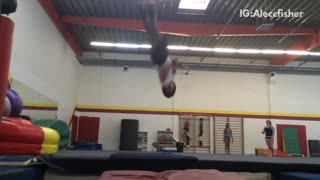 Guy backflip spin into red pit