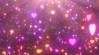 069. Gorgeous Falling Neon Glowing Red and Pink Hearts Spinning Slowly