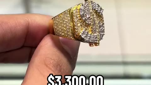 Solid Gold & Real Diamond Baguette Dollar Sign / Money Ring