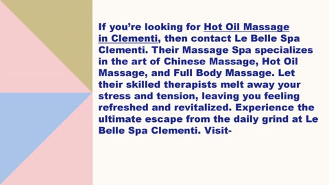Best Hot Oil Massage in Clementi