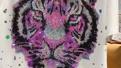 T-shirts Tiger Head Colorful Crystals