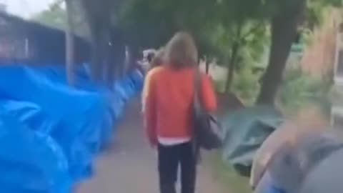 New footage. Tent city in Dublin now has food trucks on site and drug deliveries.