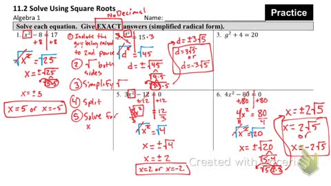 Solving quadratics using square roots