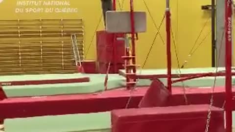 Gymnastics man misses flip falls