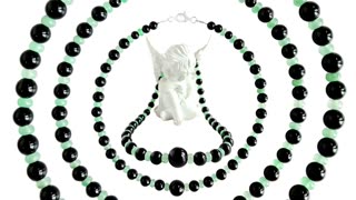 Mens Black Onyx mirror Black Onyx with Green Prehnite Beaded Necklace full strand 16inch