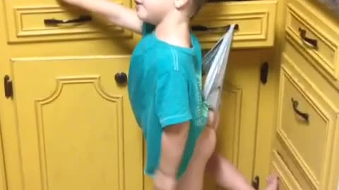 Boy Gets Tighty-Whities Stuck On Kitchen Drawer Handle