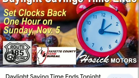 Reminder today is daylight savings time ends 11/5/23