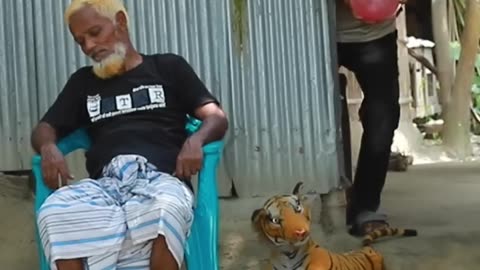 TOP FUNNIEST FAKE TIGER PRANK ON GRANDPA! | SAGOR BHUYAN