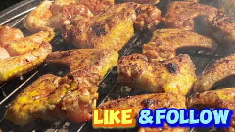 Juicy chicken wings on barbecue grill