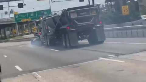 Huge Semi Drags Mercedes on Highway