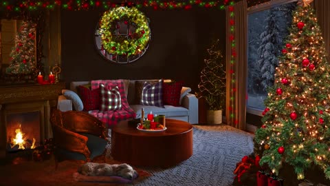 Cozy Christmas Ambience with Piano Christmas Music and Crackling Fireplace - Christmas Carols