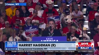 Harriet Hageman takes the stage at the Save America Rally