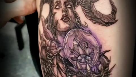 Witch with Crystal Ball Tattoo