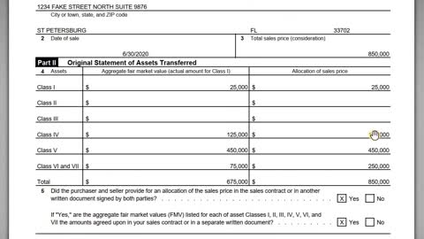 IRS Form 8594 Asset Acquisition Statement