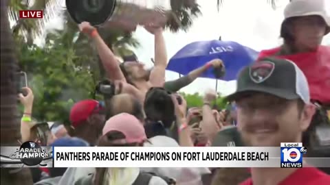 FLORIDA FT. LAUDERDALE Ryan Lomberg walks through crowd with Stanley Cup