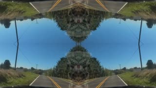 Driving through the country with mirror effect