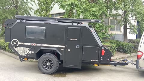 Custom unique matte black njstar rv off road explorer travel trailer with Australian hitch