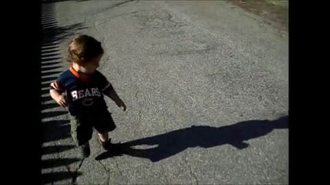 Toddler scared of his own shadow 😂