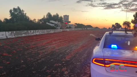 A tomato spill makes a major California highway a marinara mess