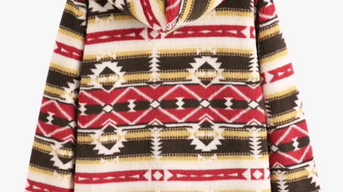 Women's Hooded Ethnic Style Pockets Long Tribal Geo Aztec Printed Fluffy Teddy Coat - Deep Yellow Xl