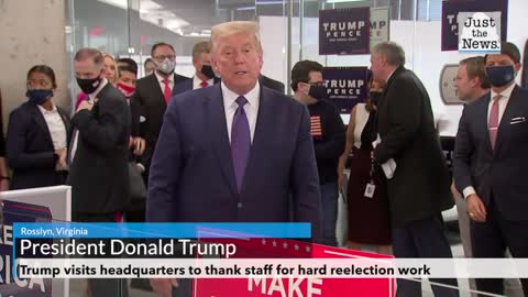 Trump visits headquarters to thank staff for hard reelection work