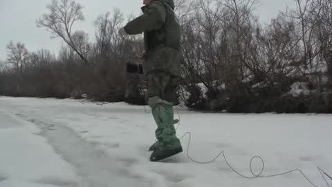 Moment Soldiers Blow Up Frozen River To Prevent Floods