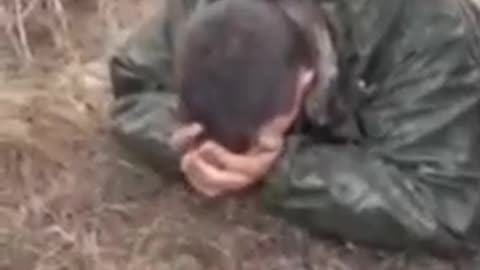 Ukrainian territorial defense or National Guard hunt down fleeing Russian soldier