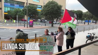 Pro-Palestine demonstrators outside the UNSILENCED conference