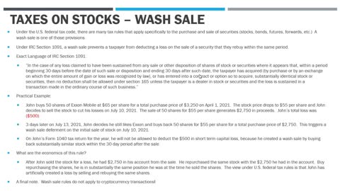 U.S. Taxes on Stocks - What is a Wash Sale?