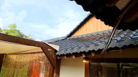 Rain drops at inner court of Korean traditional house