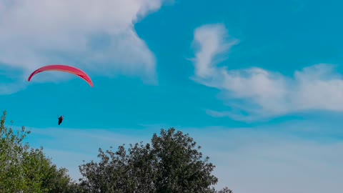 Paragliding under a blue sky