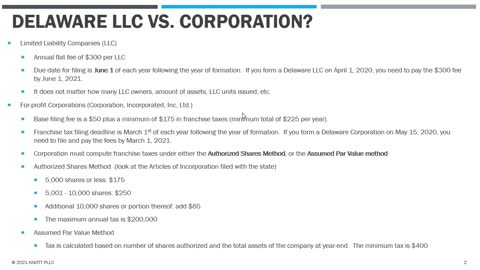 Delaware LLC vs. Corporation Filing Fees and Deadlines. What Are the Differences?