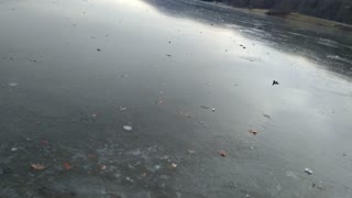 Rock pinging on frozen lake at Alleghany State Park