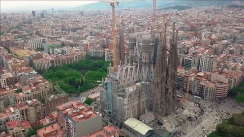 aerial view of barcelona city at sagrada familia neighbourhood in barcelona spain