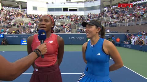 DJ Mad Linx on ESPN @ The U.S. Open 2023 on court interview with Coco Gauff & Jessica Pegula