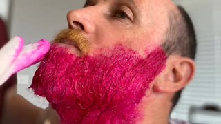 Dad Gets Beard Dyed Hot Pink during Quarantine